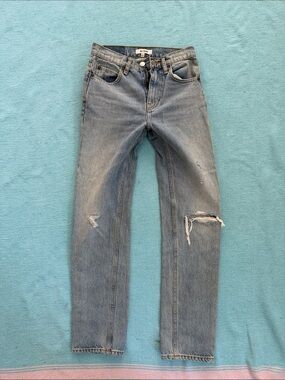 Re/Done Light Blue Straight Jeans with Knee Rip